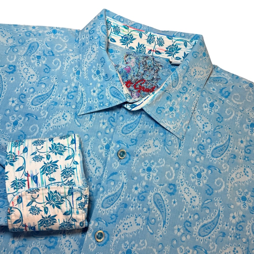Robert Graham Mens XL Classic Fit Blue Paisley Jacquard Button Down Shirt L/S